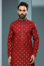 Raivat Ethnic Cotton Digital Print Pintux Work Kurta Pajama In Maroon Colour