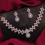 Tehzeeb Creations Sky Blue Colour Ad Studded Necklace Jewellery Set With Matching Earrings For Women And Girls