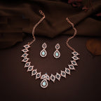 Tehzeeb Creations Sky Blue Colour Ad Studded Necklace Jewellery Set With Matching Earrings For Women And Girls