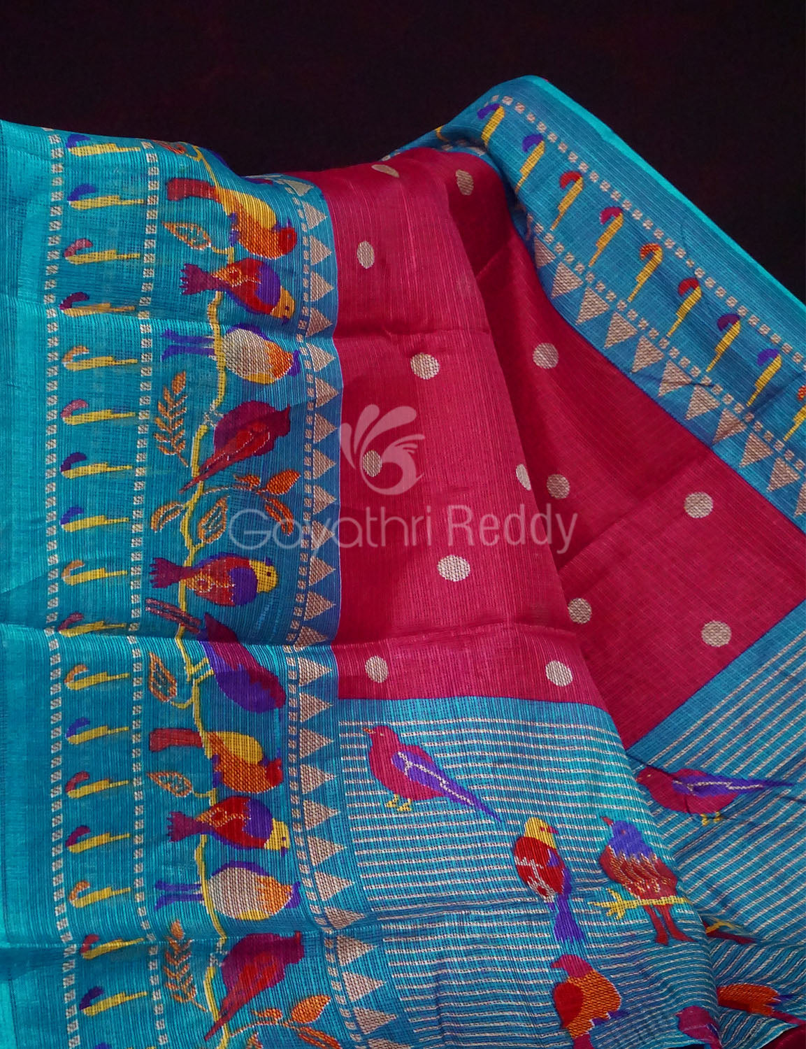 Rani Pink And Blue Printed Semi Soft Silk Kota Saree By Gayathri Reddy Designer Studio