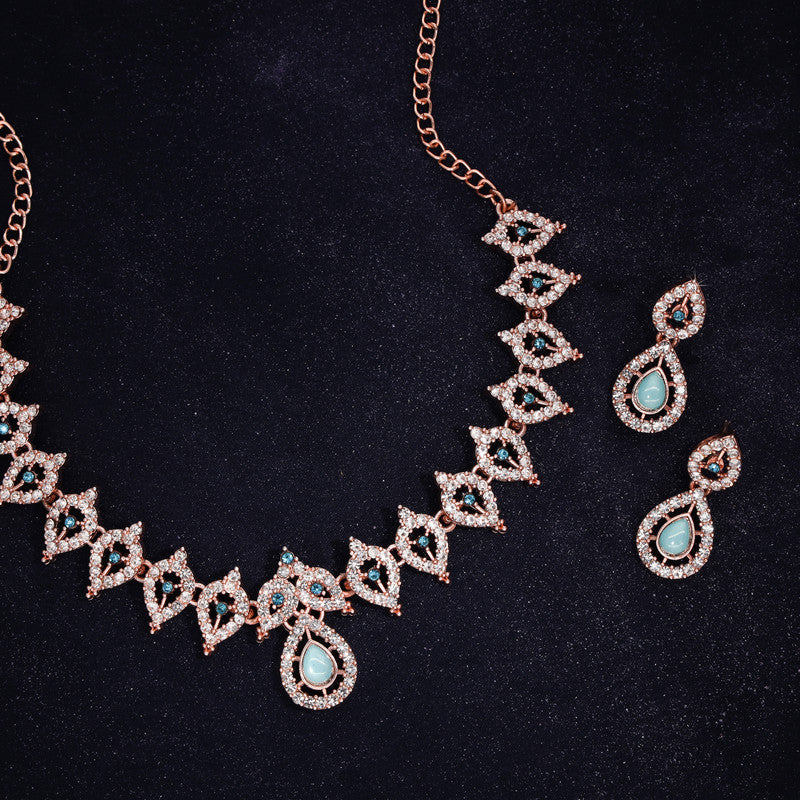 Tehzeeb Creations Sky Blue Colour Ad Studded Necklace Jewellery Set With Matching Earrings For Women And Girls