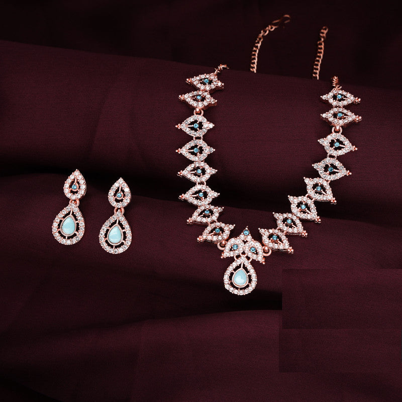Tehzeeb Creations Sky Blue Colour Ad Studded Necklace Jewellery Set With Matching Earrings For Women And Girls