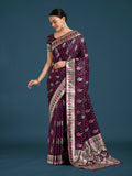 Monjolika Fashion Wine With Gold Bordar Banarasi Zari Woven Satin Saree - Distacart