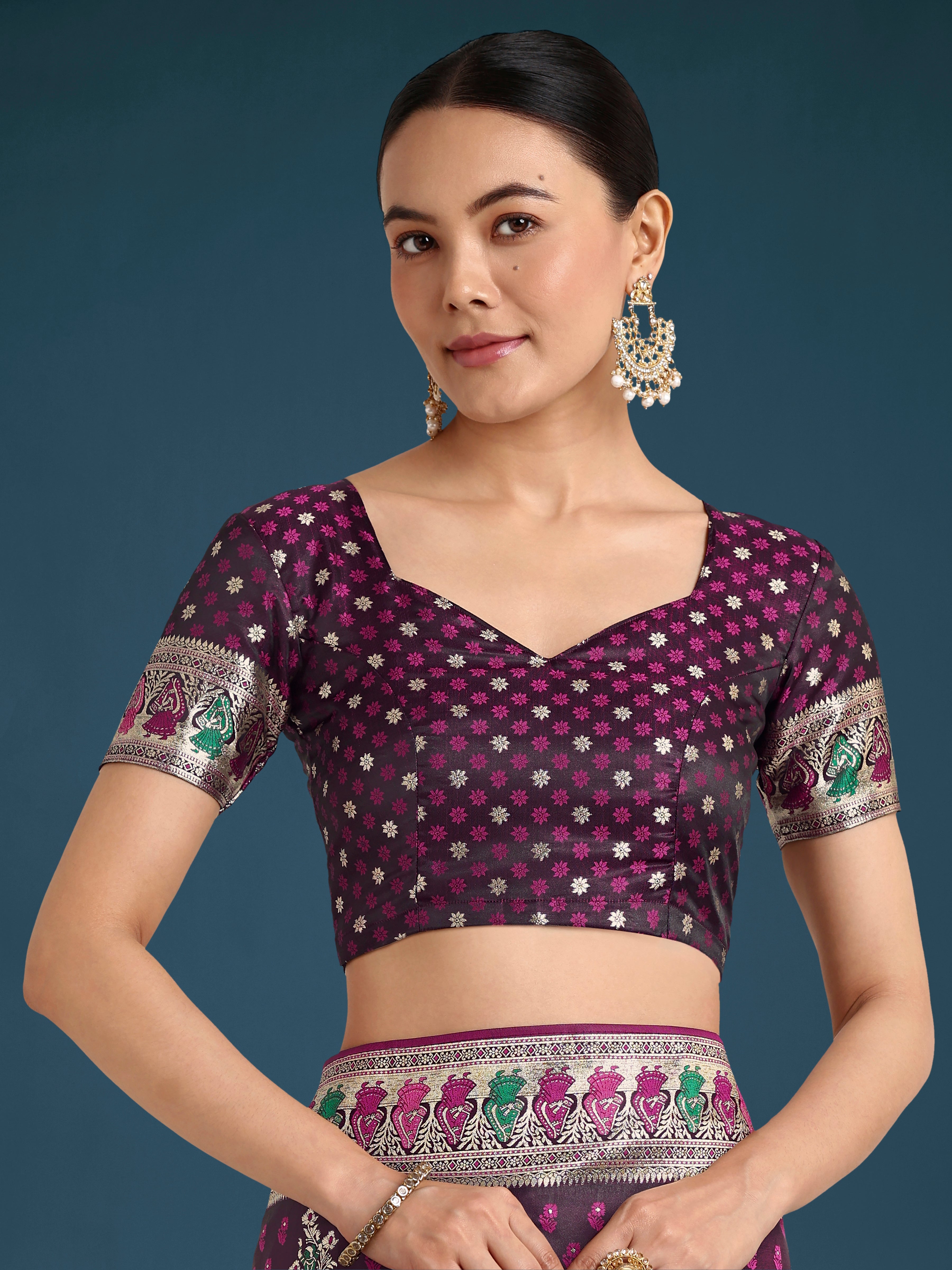 Monjolika Fashion Wine With Gold Bordar Banarasi Zari Woven Satin Saree - Distacart