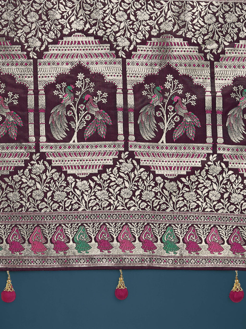 Monjolika Fashion Wine With Gold Bordar Banarasi Zari Woven Satin Saree - Distacart