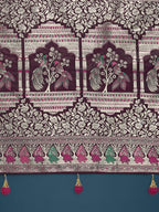 Monjolika Fashion Wine With Gold Bordar Banarasi Zari Woven Satin Saree - Distacart