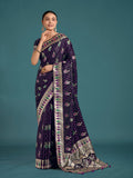 Monjolika Fashion Purple With Gold Bordar Banarasi Zari Woven Satin Saree - Distacart