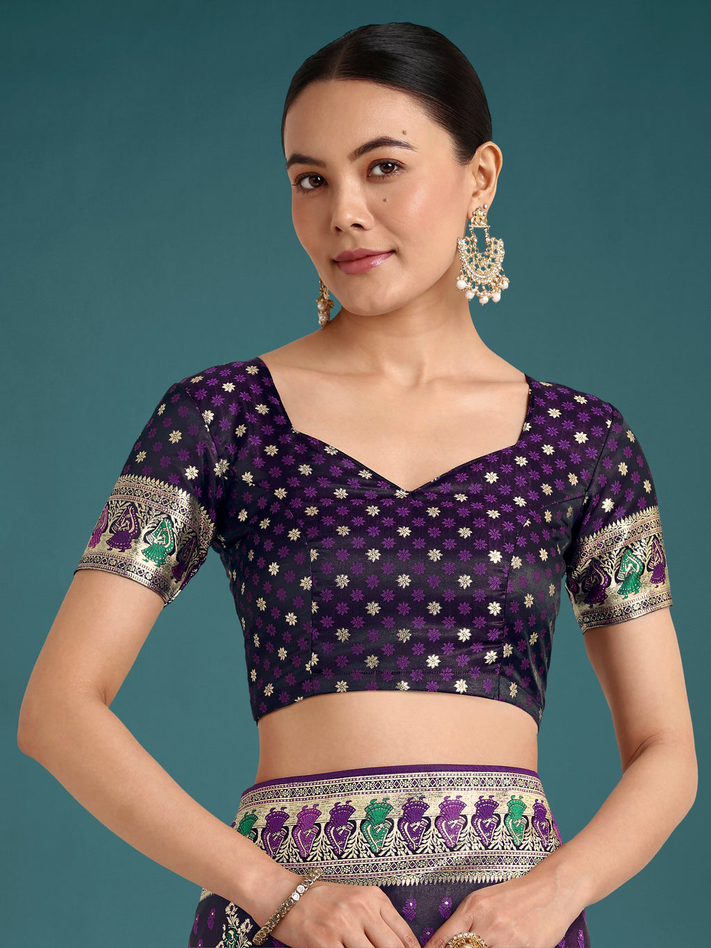 Monjolika Fashion Purple With Gold Bordar Banarasi Zari Woven Satin Saree - Distacart