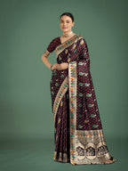 Monjolika Fashion Maroon With Gold Bordar Banarasi Zari Woven Satin Saree - Distacart