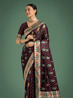 Monjolika Fashion Maroon With Gold Bordar Banarasi Zari Woven Satin Saree - Distacart