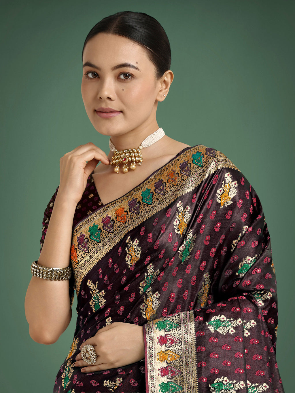 Monjolika Fashion Maroon With Gold Bordar Banarasi Zari Woven Satin Saree - Distacart