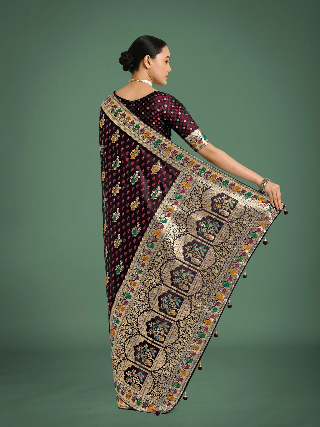 Monjolika Fashion Maroon With Gold Bordar Banarasi Zari Woven Satin Saree - Distacart