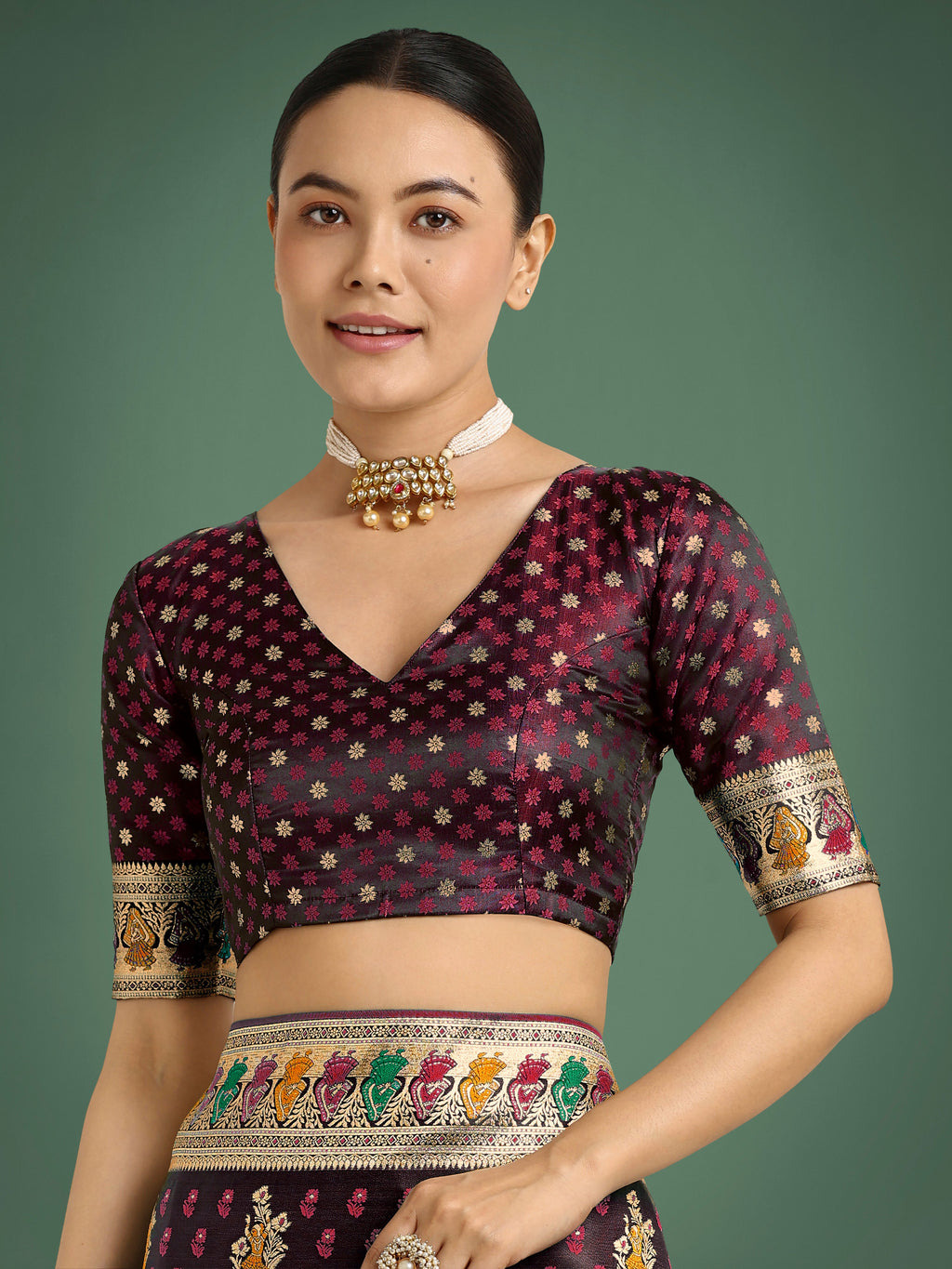 Monjolika Fashion Maroon With Gold Bordar Banarasi Zari Woven Satin Saree - Distacart