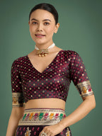 Monjolika Fashion Maroon With Gold Bordar Banarasi Zari Woven Satin Saree - Distacart