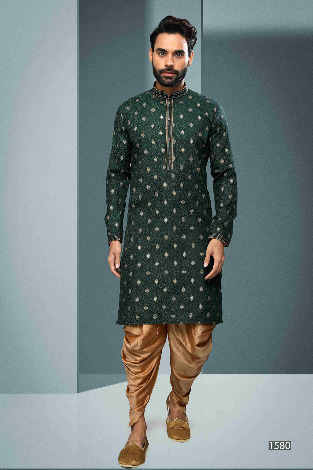 Raivat Ethnic Cotton Digital Print Pintux Work Kurta Pajama In Green Colour