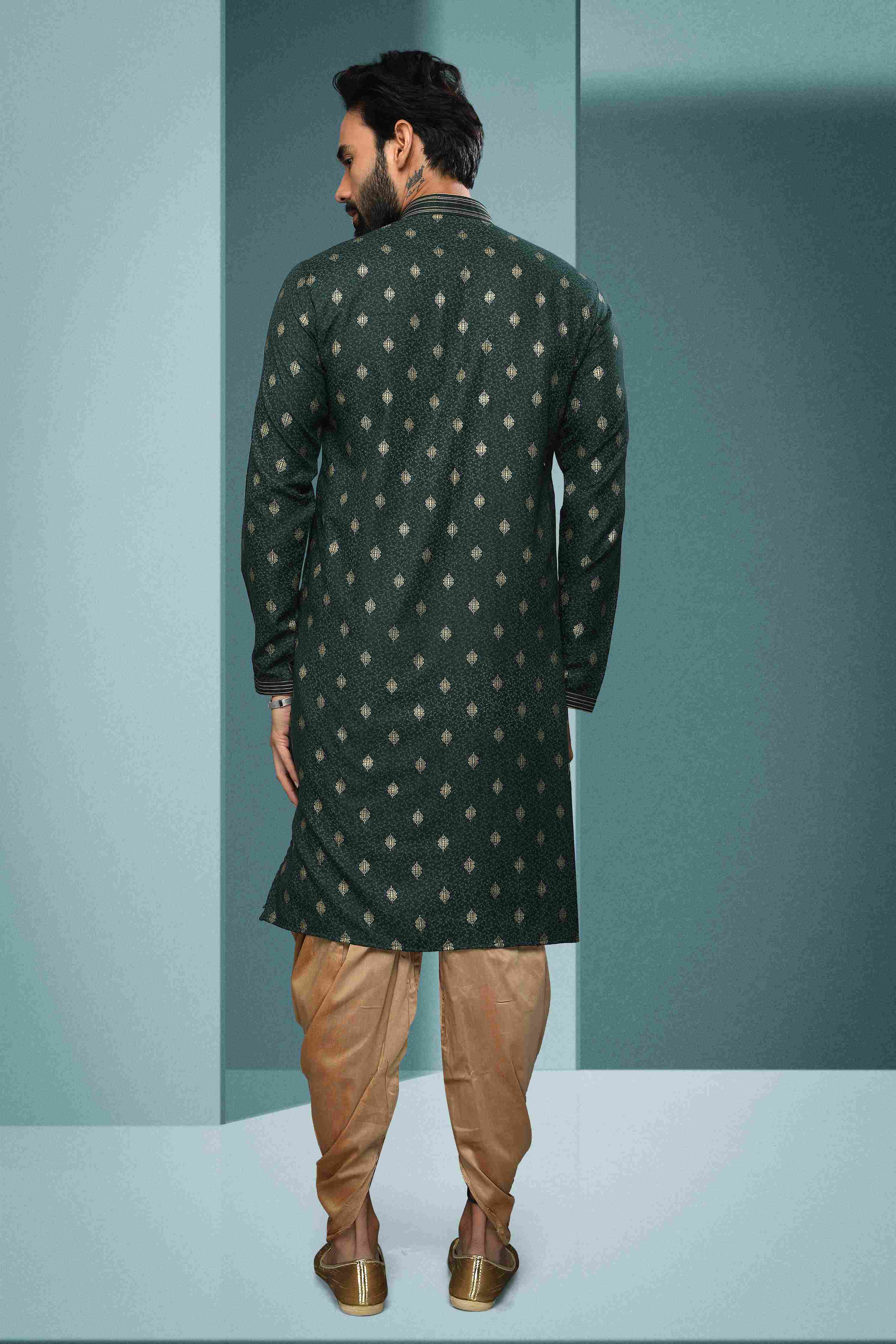 Raivat Ethnic Cotton Digital Print Pintux Work Kurta Pajama In Green Colour