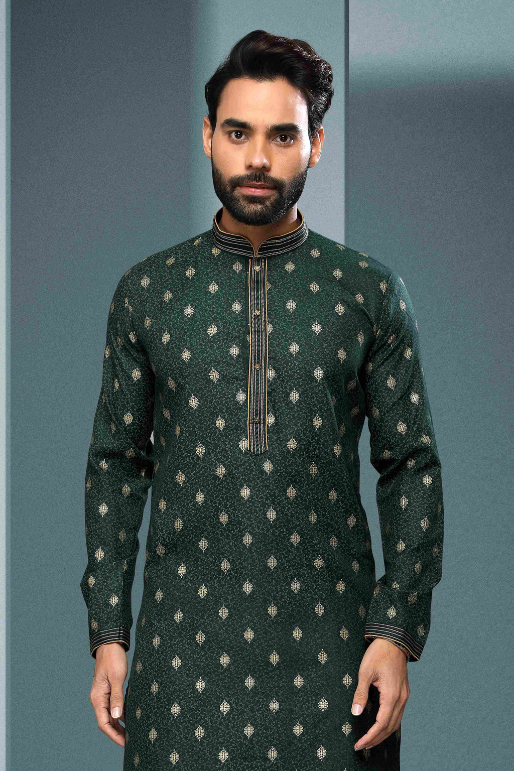 Raivat Ethnic Cotton Digital Print Pintux Work Kurta Pajama In Green Colour