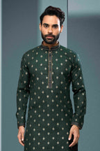 Raivat Ethnic Cotton Digital Print Pintux Work Kurta Pajama In Green Colour