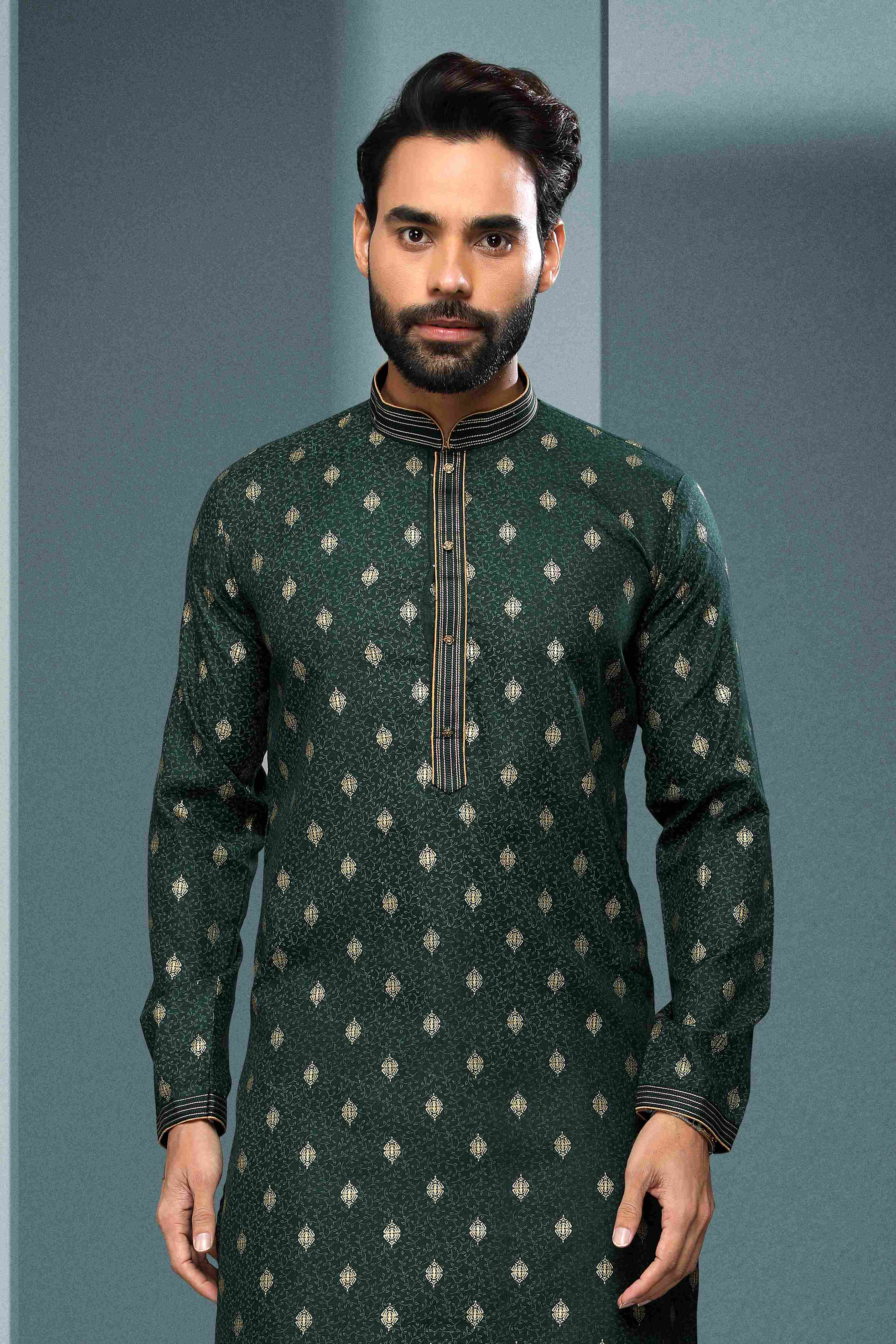 Raivat Ethnic Cotton Digital Print Pintux Work Kurta Pajama In Green Colour