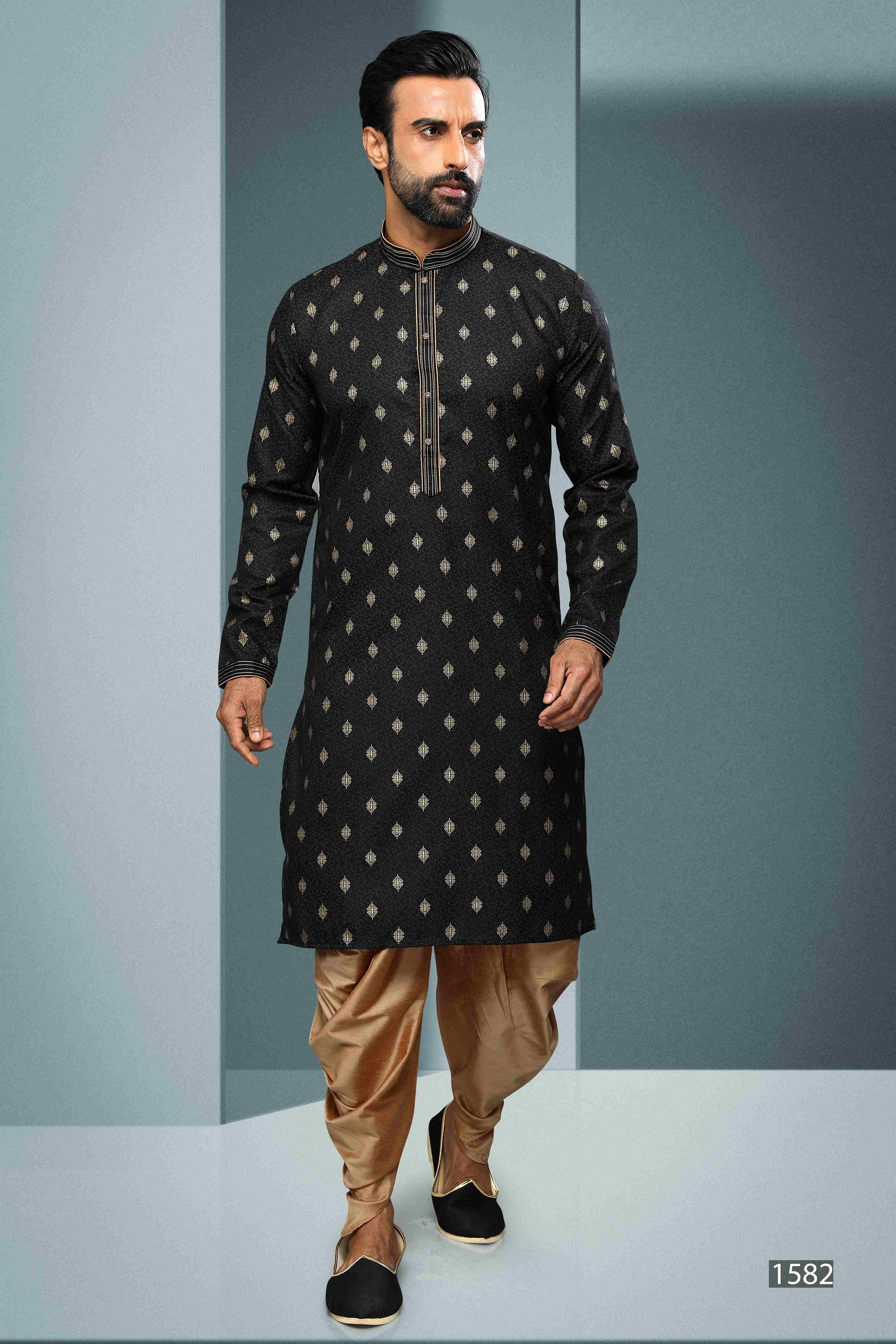 Raivat Ethnic Cotton Digital Print Pintux Work Kurta Pajama In Black Colour - Distacart