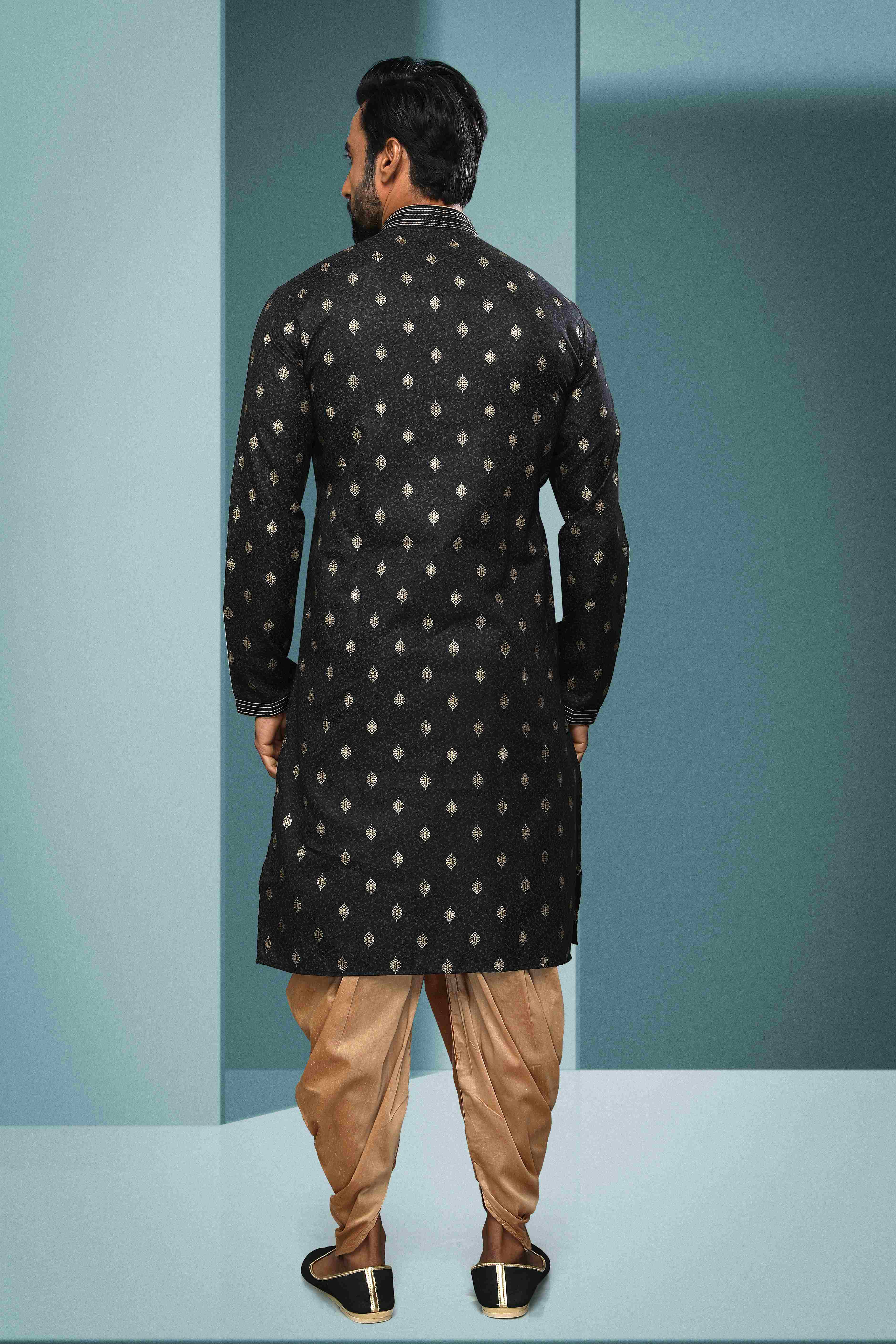 Raivat Ethnic Cotton Digital Print Pintux Work Kurta Pajama In Black Colour - Distacart
