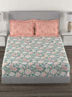MYTRIDENT Green White Ethnic Motifs Cotton 144 TC Queen Bedsheet With 2 Pillow Covers - Distacart