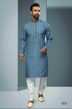 Raivat Ethnic Cotton Digital Print Mirror Work Kurta Pajama In Blue Colour