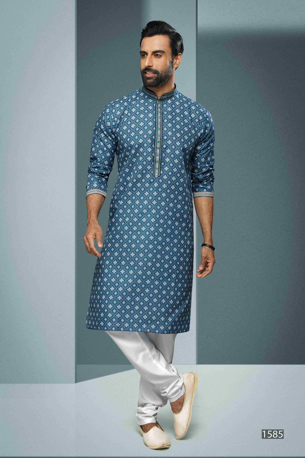 Raivat Ethnic Cotton Digital Print Mirror Work Kurta Pajama In Blue Colour