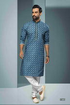 Raivat Ethnic Cotton Digital Print Mirror Work Kurta Pajama In Blue Colour