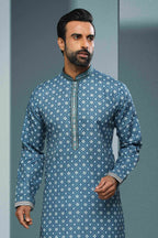 Raivat Ethnic Cotton Digital Print Mirror Work Kurta Pajama In Blue Colour