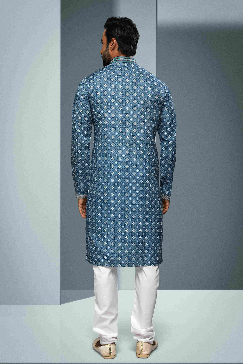 Raivat Ethnic Cotton Digital Print Mirror Work Kurta Pajama In Blue Colour