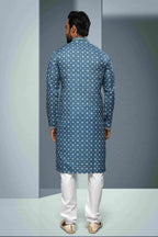 Raivat Ethnic Cotton Digital Print Mirror Work Kurta Pajama In Blue Colour