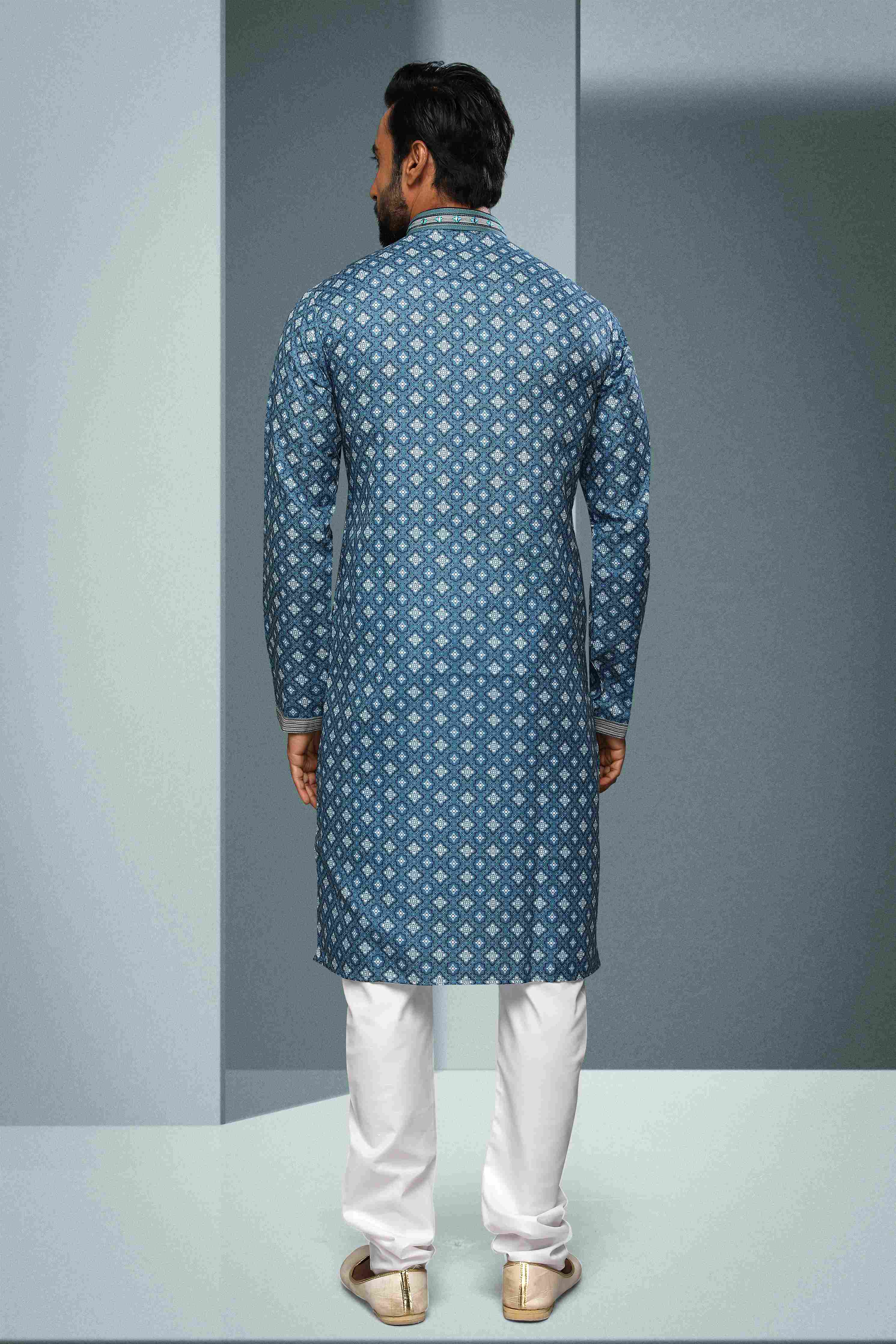 Raivat Ethnic Cotton Digital Print Mirror Work Kurta Pajama In Blue Colour
