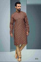 Raivat Ethnic Cotton Digital Print Mirror Work Kurta Pajama In Brown Colour