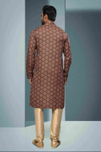 Raivat Ethnic Cotton Digital Print Mirror Work Kurta Pajama In Brown Colour