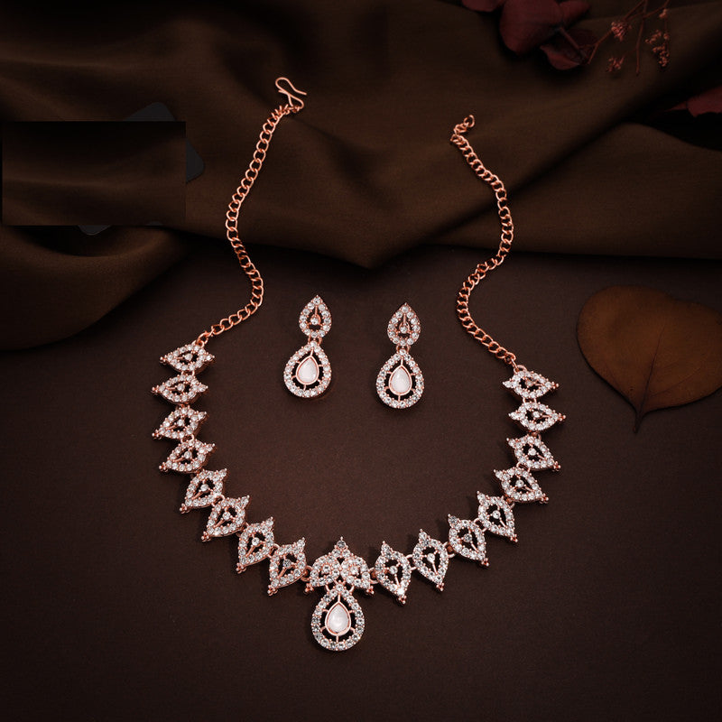 Tehzeeb Creations Baby Pink Colour Ad Studded Necklace Jewellery Set With Matching Earrings For Women And Girls
