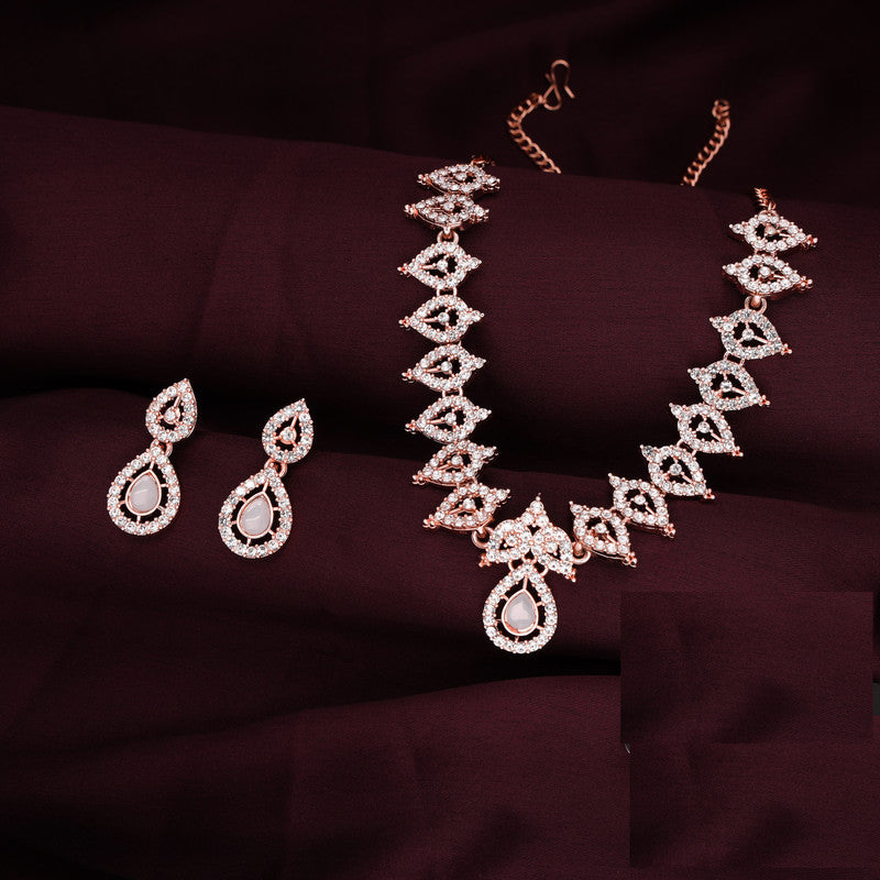 Tehzeeb Creations Baby Pink Colour Ad Studded Necklace Jewellery Set With Matching Earrings For Women And Girls