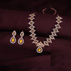 Tehzeeb Creations Yellow Colour Ad Studded Necklace Jewellery Set With Matching Earrings For Women And Girls