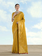 Monjolika Fashion Mustard Color Paisley Zari Woven Banarasi Tissue Silk Saree - Distacart