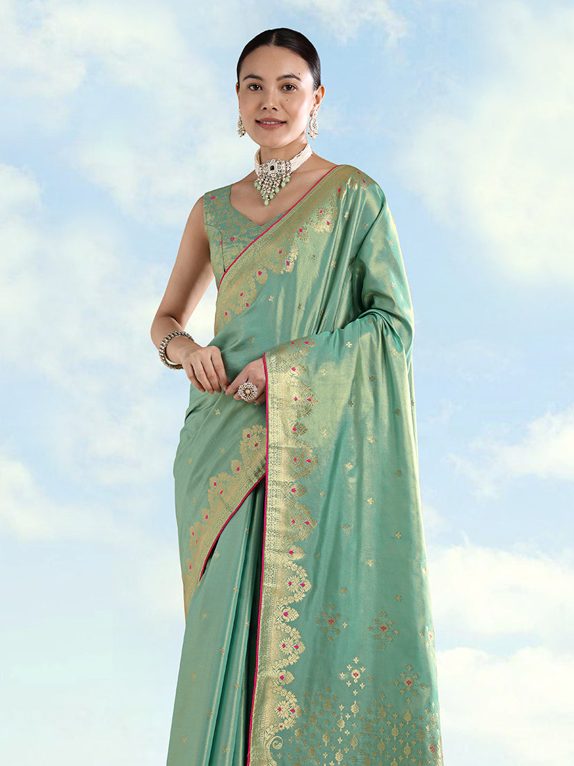 Monjolika Fashion Light Blue Color Paisley Zari Woven Banarasi Tissue Silk Saree - Distacart