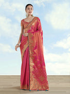 Monjolika Fashion Red Color Paisley Zari Woven Banarasi Tissue Silk Saree - Distacart