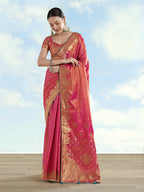 Monjolika Fashion Red Color Paisley Zari Woven Banarasi Tissue Silk Saree - Distacart