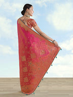Monjolika Fashion Red Color Paisley Zari Woven Banarasi Tissue Silk Saree - Distacart
