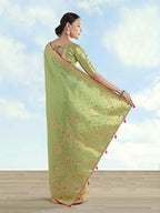 Monjolika Fashion Parrot Green Color Paisley Zari Woven Banarasi Tissue Silk Saree - Distacart