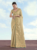 Monjolika Fashion Cream Color Paisley Zari Woven Banarasi Tissue Silk Saree - Distacart