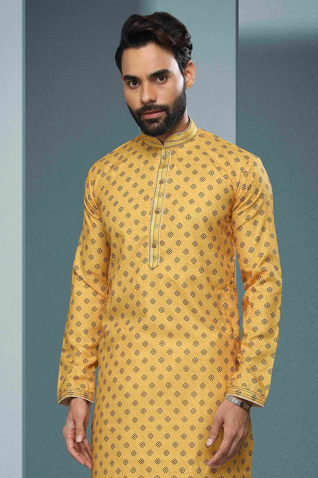 Raivat Ethnic Cotton Digital Print Pintux Work Kurta Pajama In Yellow Colour