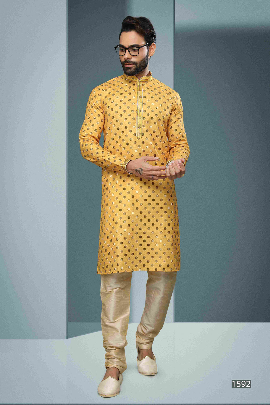 Raivat Ethnic Cotton Digital Print Pintux Work Kurta Pajama In Yellow Colour