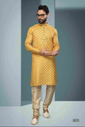Raivat Ethnic Cotton Digital Print Pintux Work Kurta Pajama In Yellow Colour