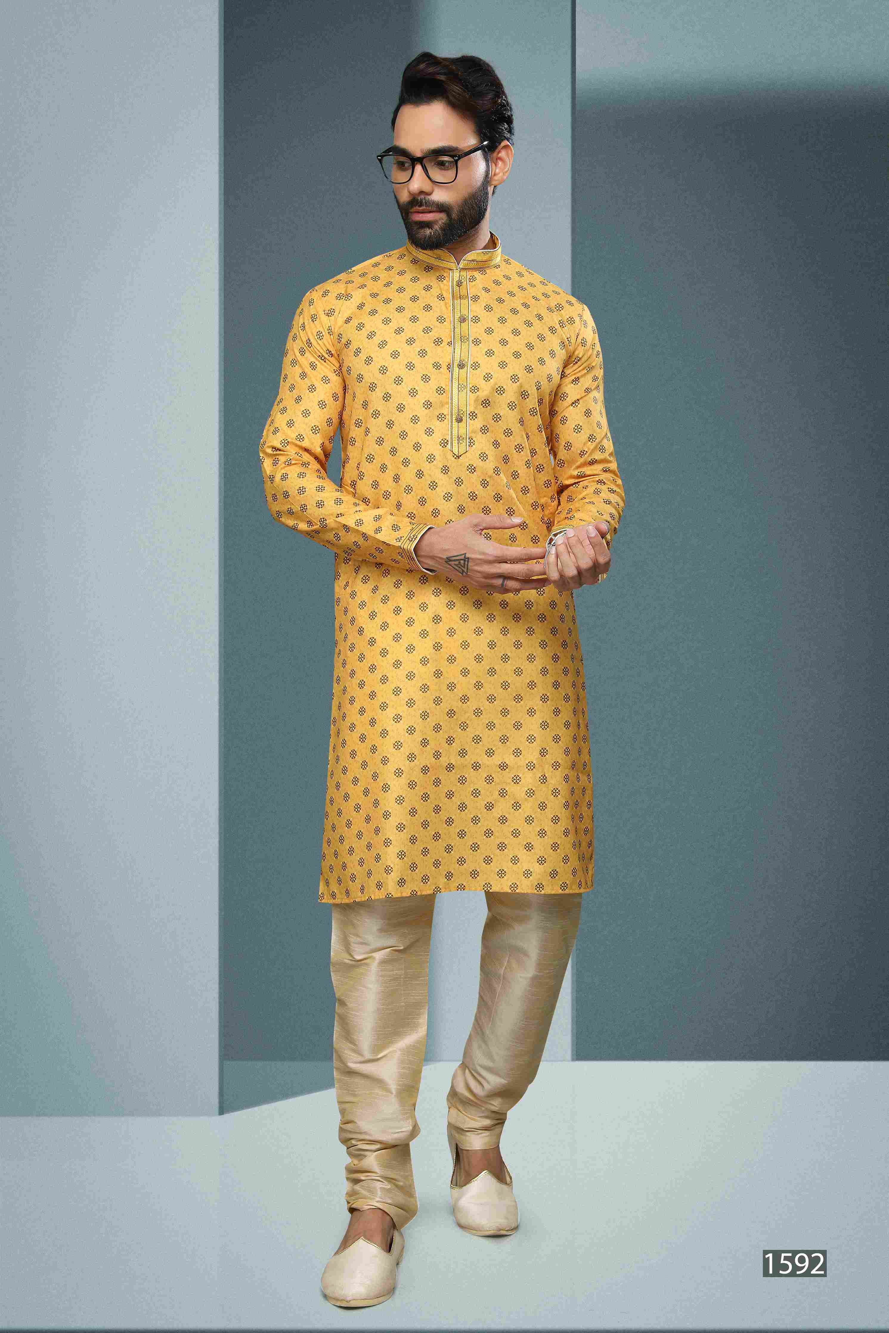 Raivat Ethnic Cotton Digital Print Pintux Work Kurta Pajama In Yellow Colour