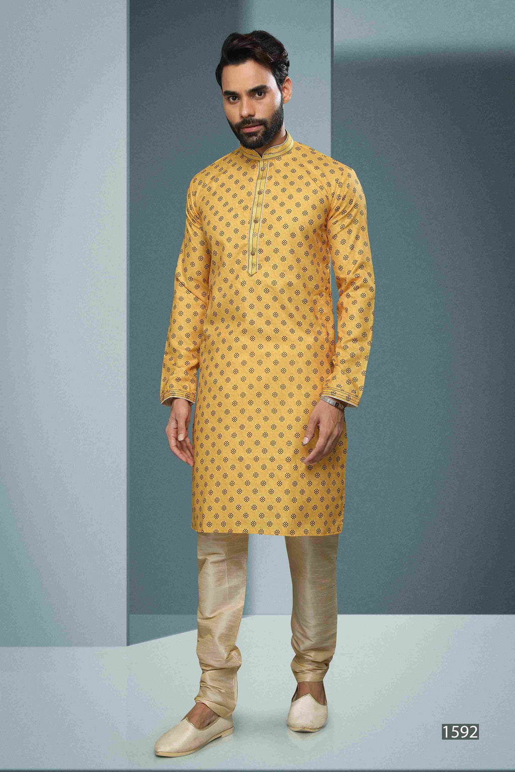 Raivat Ethnic Cotton Digital Print Pintux Work Kurta Pajama In Yellow Colour